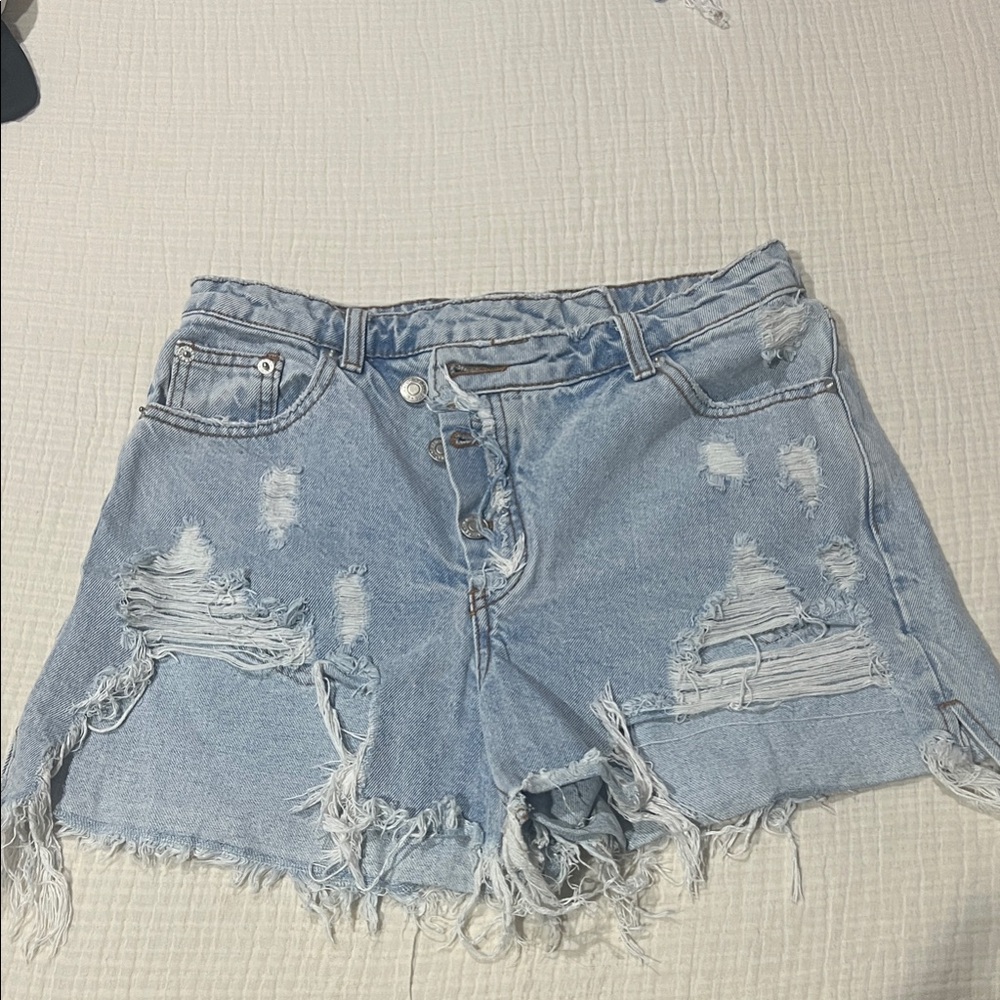 Distressed Light Blue Denim Shorts